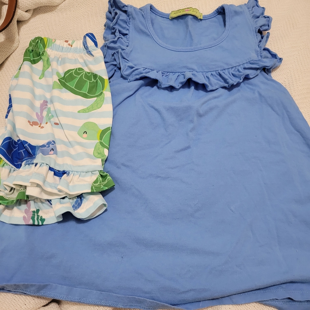 Blue Kids Matching Set with Turtle Print